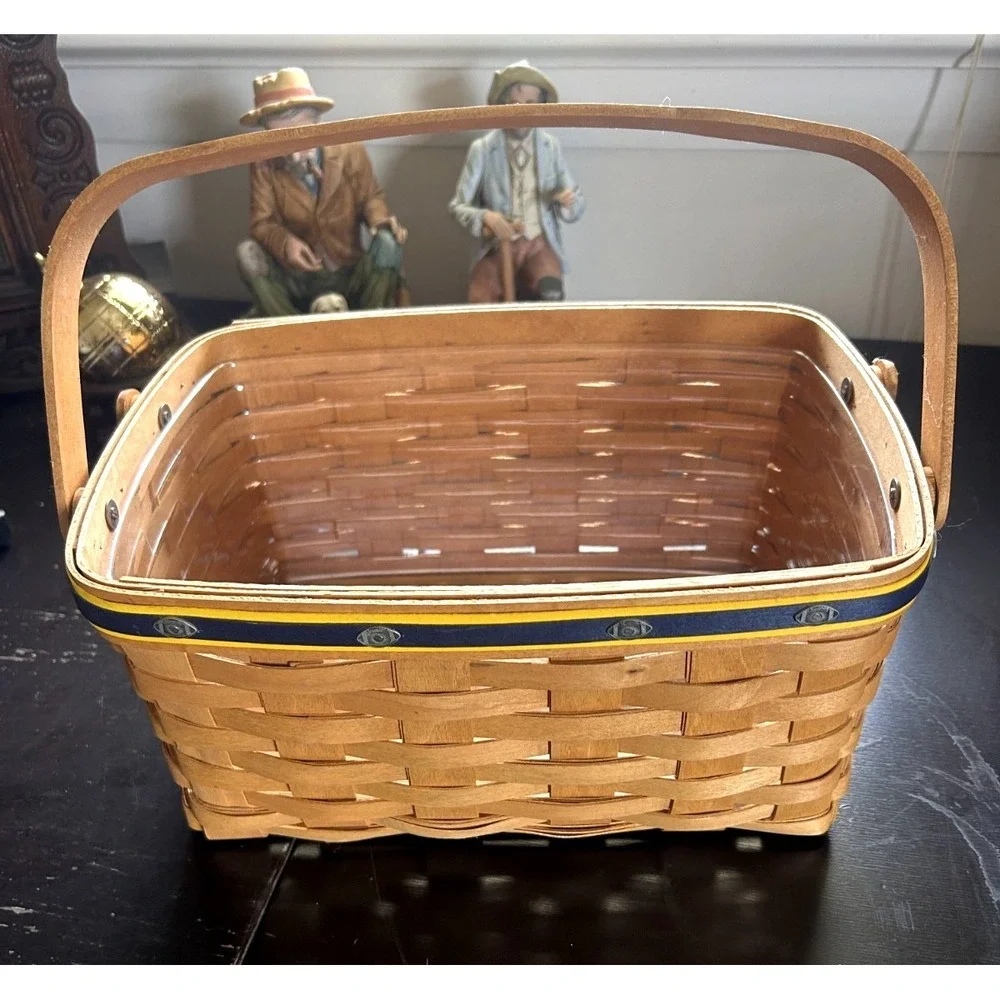 2007 Longaberger Team Spirit Lunch Box Basket Navy Blue Yellow w/Liner - Signed